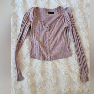 GAP Women's Pink Button Down Pointelle Top